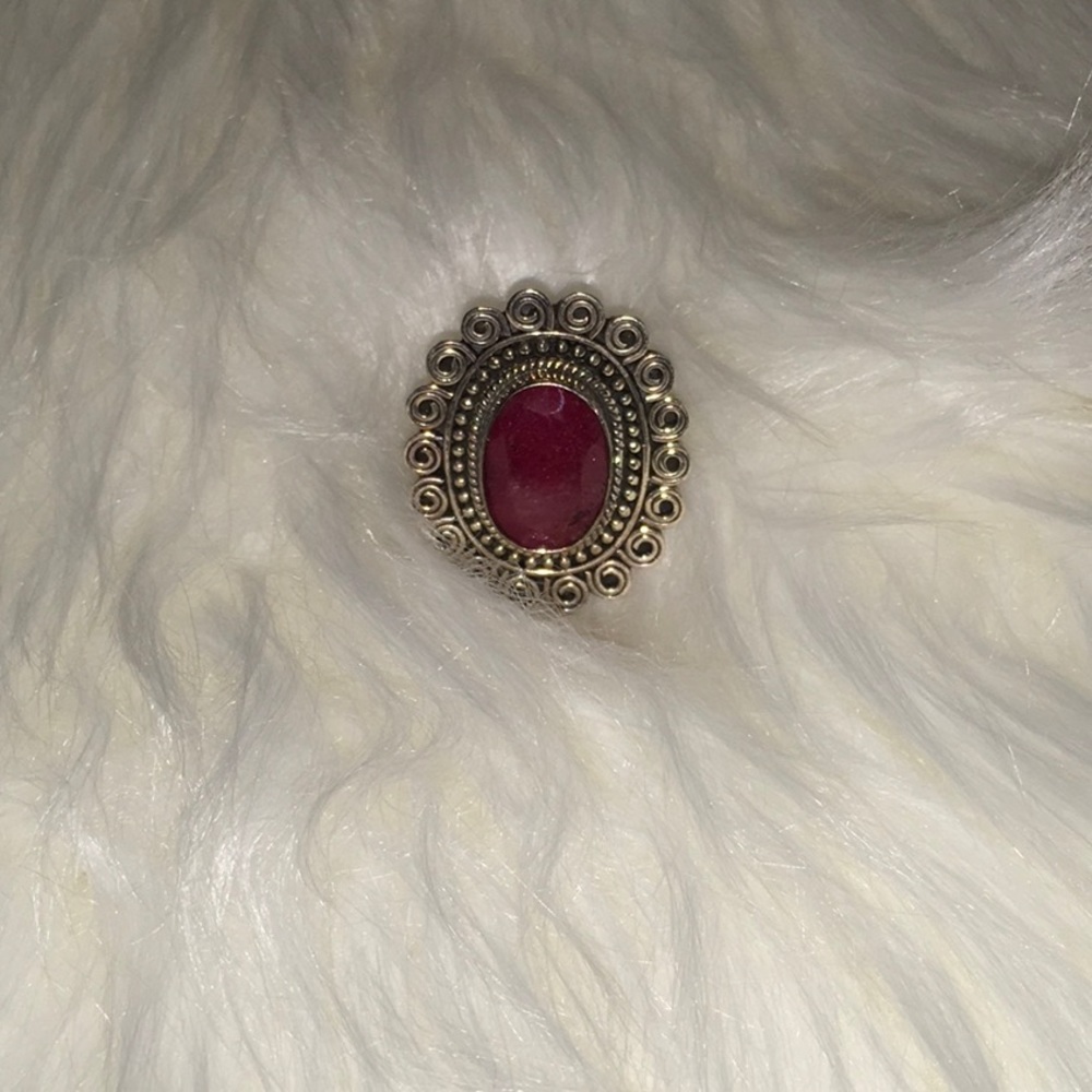 VINTAGE NATURAL RUBY GEMSTONE RING 925 SILVER 6.5